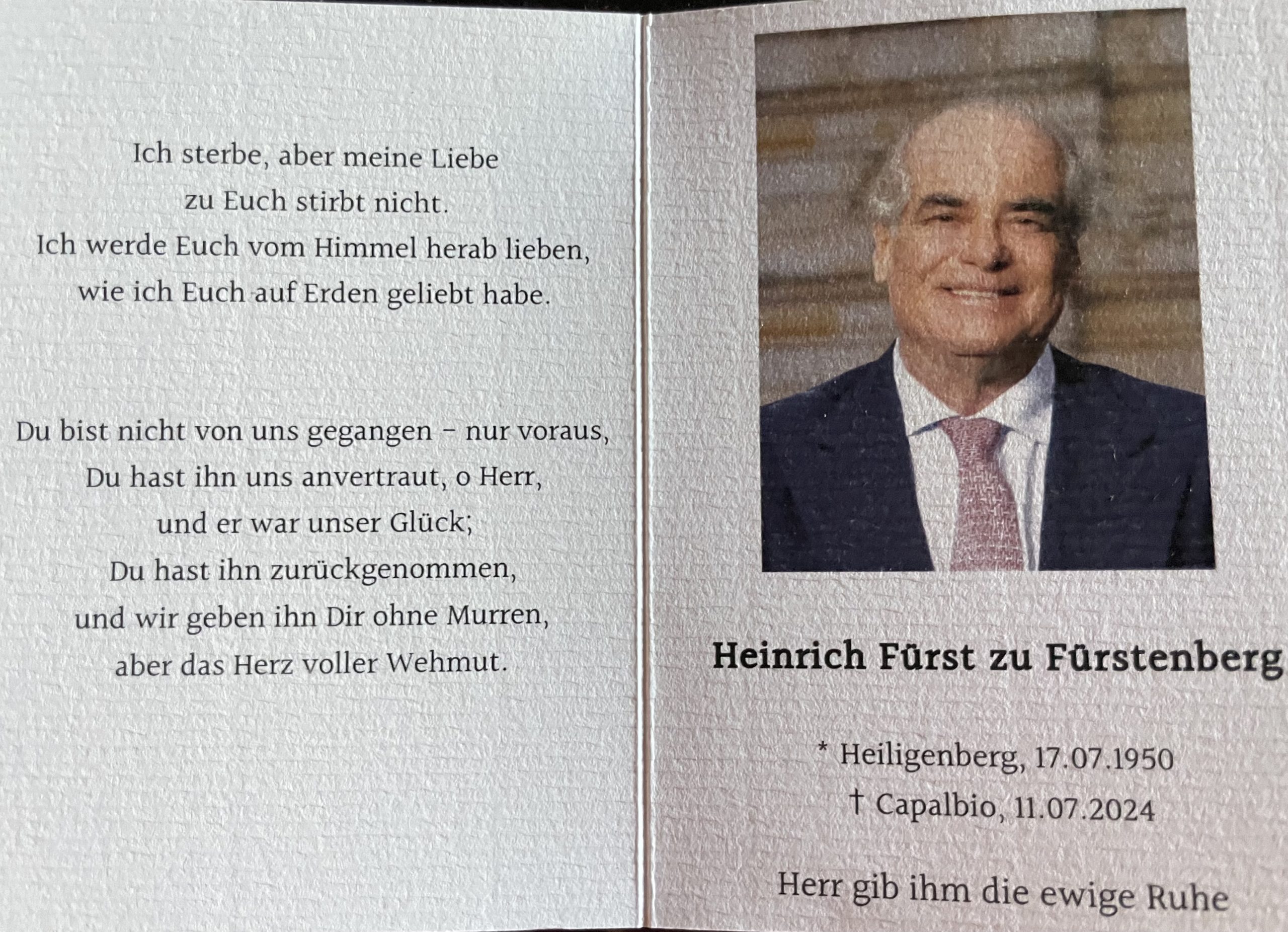 Funeral of H.S.H. Prince Heinrich zu Fürstenberg, cousin and brother-in-law of H.S.H. Ambassador Prince Windisch-Graetz